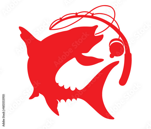 Red fishing rod and fish