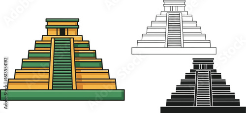 Explore chichen itza mayan pyramid illustration vector graphic design for travel history art 92