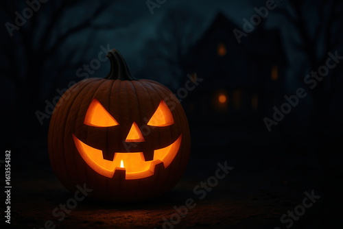 Wallpaper Mural Glowing Jack O Lantern in Haunted Night Scene with Eerie Atmosphere Halloween Decor Mysterious Garden Torontodigital.ca