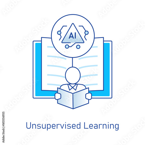 AI clustering algorithm, unsupervised ML, machine intelligence flat icon