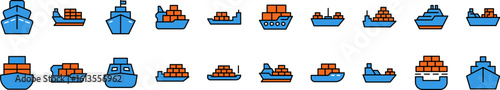 Blue Red Ship Filled Color Icon Collection. Minimalistic Linear Pictogram for Web and Graphic Design, Apps, Banners, Social Network and Cards
