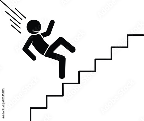 Stick figure falling down stairs accident illustration safety hazard slip and fall danger risk injury