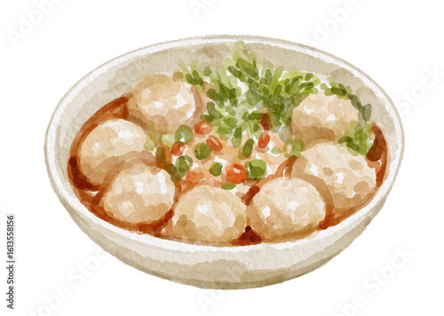 Watercolor bakso isolated on white background
