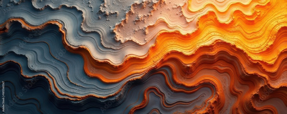 Fototapeta premium Swirling orange and grey stone, abstract texture, landscape, vintage, aged