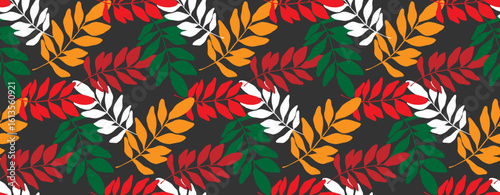 Branches with leaves seamless repeating pattern. Tree crowns, tropical exotic forest. Botanical background, fabric, print paper, wallpaper