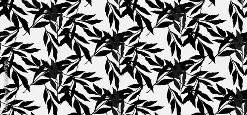 Branches with leaves seamless repeating pattern. Tree crowns, tropical exotic forest. Botanical background, fabric, print paper, wallpaper