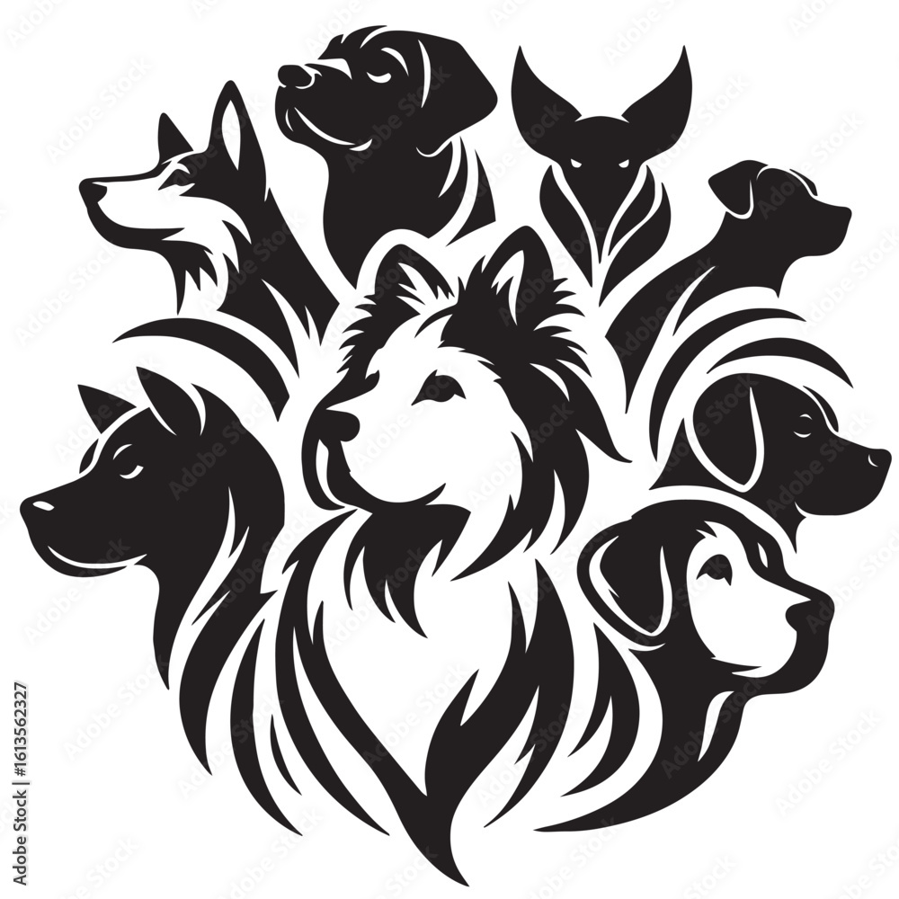 Fototapeta premium Silhouette of a Dog on White BackgroundBlack Dog Silhouette Isolated on Transparent BackgroundSide View of Sitting Dog SilhouetteStanding Dog Silhouette Vector IllustrationMinimalist Dog 