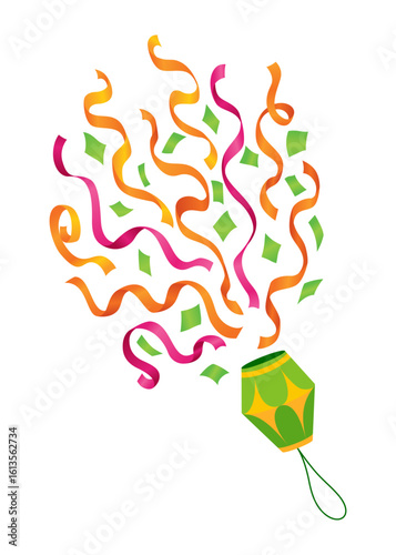Party popper icon. Holiday popper cone with confetti, congratulate or celebrate element. Exploding cracker icon in flat design. Vector illustration isolated on white background