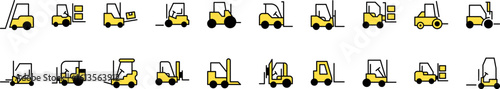 Collection of Filled Color Icons of Tractor. Minimalistic Linear Pictogram for Web and Graphic Design, Apps, Banners, Social Network and Cards