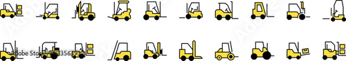 Pack of Filled Color Icons of Tractor. Minimalistic Linear Pictogram for Web and Graphic Design, Apps, Banners, Social Network and Cards