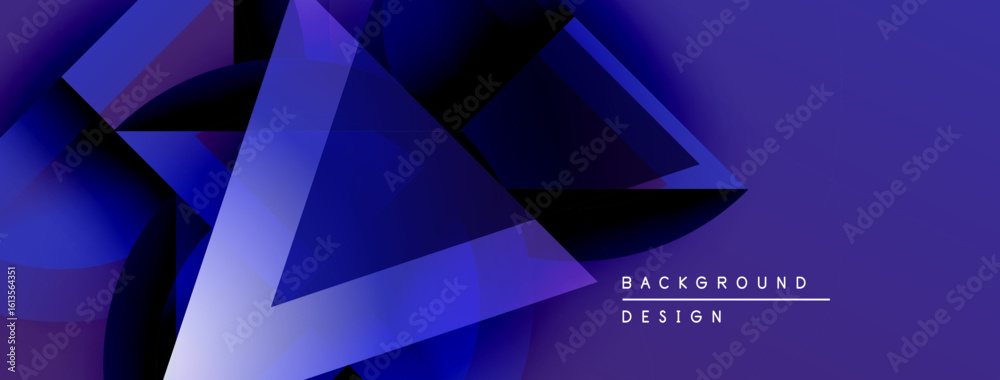 Obraz premium Abstract blue geometric shapes create dynamic background. Modern design features layered polygons, gradients, text elements.