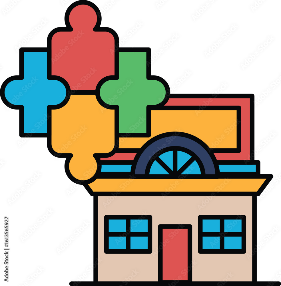 Obraz premium A building with a puzzle on it