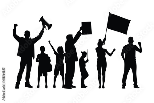 Protest & Social Movement Vector Silhouette Set - Diverse Crowd for Awareness Campaigns