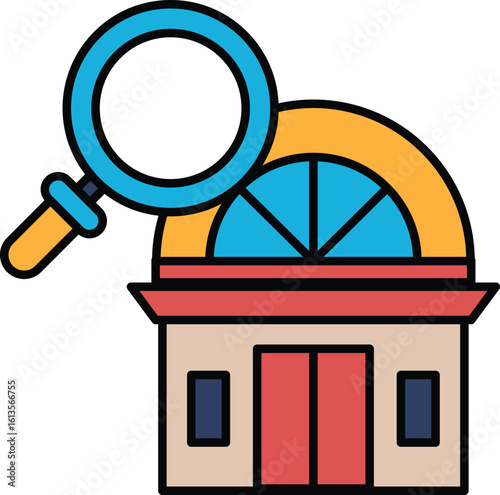 A building with a magnifying glass on it