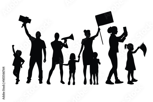 Protest & Social Movement Vector Silhouette Set - Diverse Crowd for Awareness Campaigns