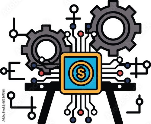 A graphic of a computer with a dollar sign on it
