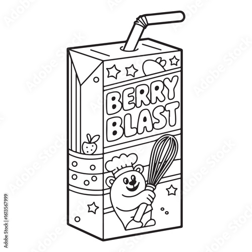 Outlined berry blast juice box with straw and cute bear chef