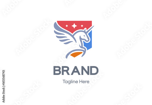 Modern Winged Unicorn Shield Logo