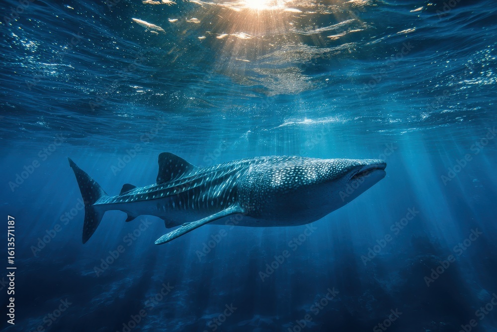 Fototapeta premium Majestic Whale Shark in Ocean Depths.