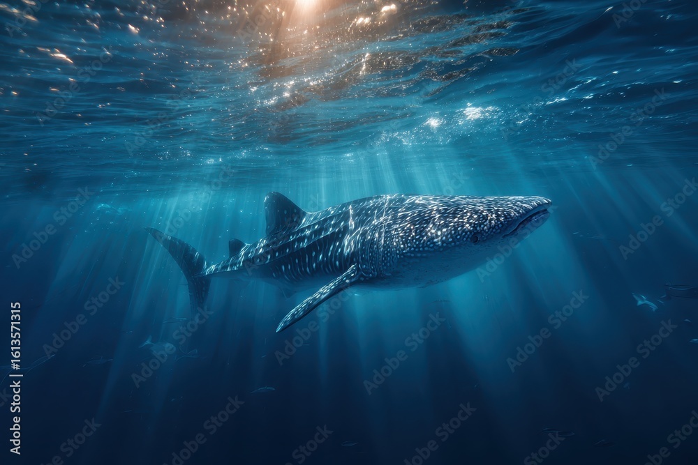 Naklejka premium Whale Shark Swimming in Ocean.