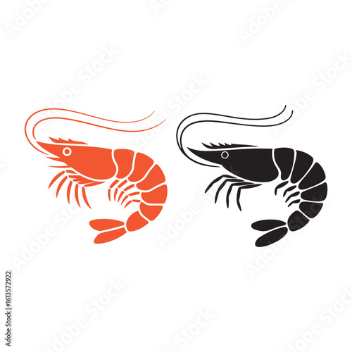 Fried shrimp vector. Black shrimp icon