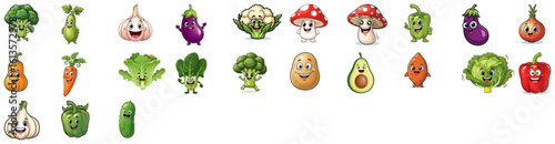 collection of cute cartoon vegetables and fungi isolated