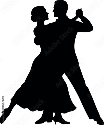Elegant couple dancing silhouette