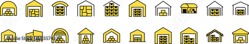 Warehouse Filled Color Icon Bundle. Minimalistic Linear Pictogram for Web and Graphic Design, Apps, Banners, Social Network and Cards