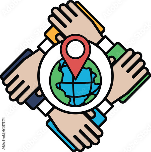 A hand is holding a globe with a red dot on it
