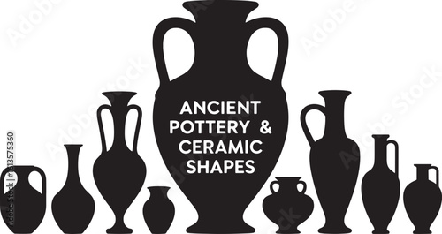 Ancient Pottery and Ceramic Shapes Collection Silhouette Vector Illustration for Historical Designs
