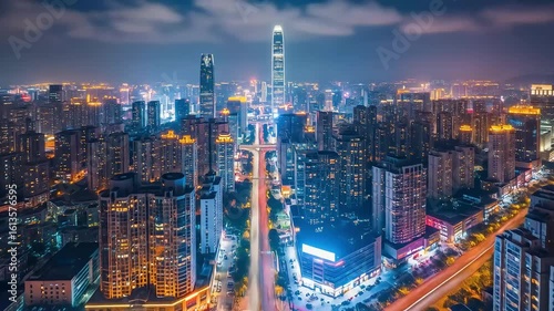 Wallpaper Mural Aerial Nighttime View Of Modern Cityscape With Illuminated Buildings And Roads Torontodigital.ca