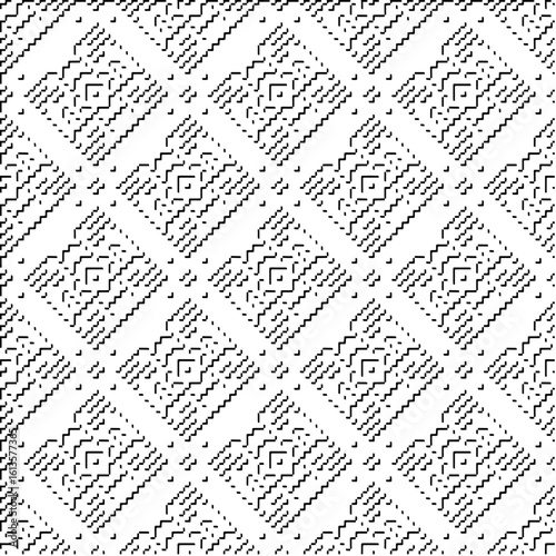  3d relief tiles.Vector pattern with symmetrical elements. Modern stylish abstract texture. Repeating tiles from striped elements. Black and white pattern.
