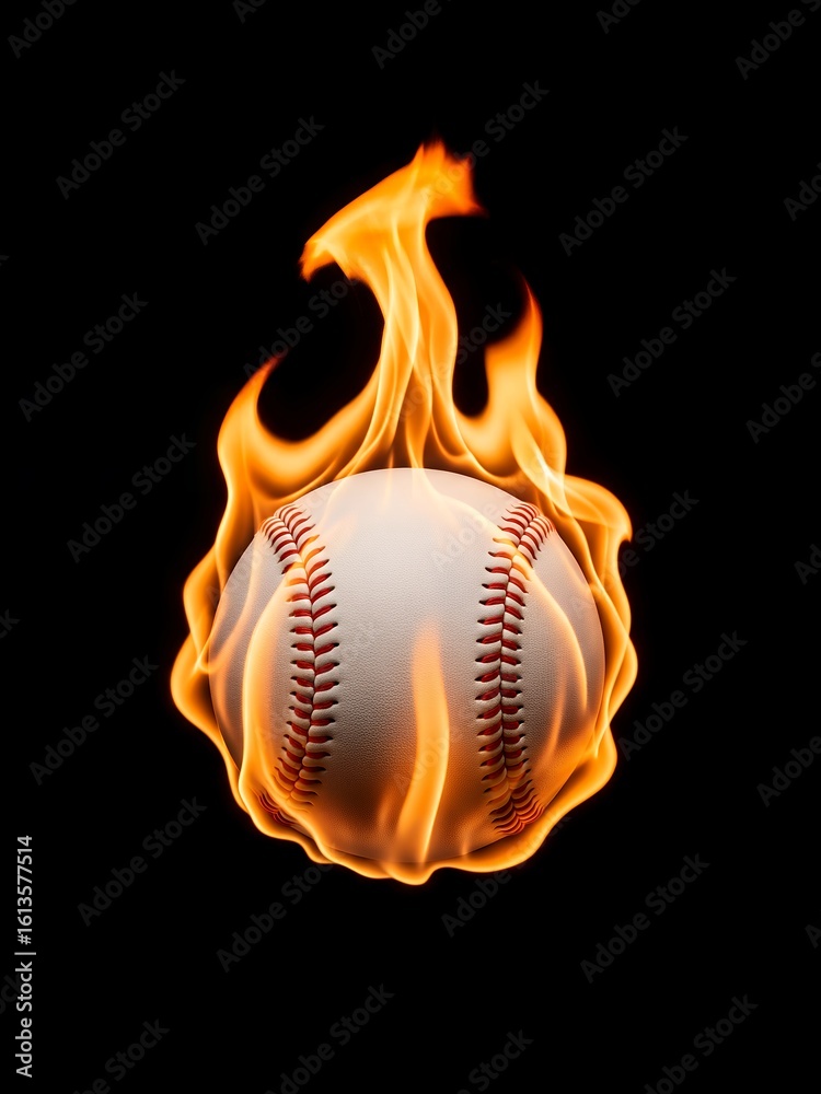 A baseball on fire with flames engulfing the sports ball showcasing intense athletic performance and burning passion for the game A baseball on fire with flames engulfing the sports ball showcasing intense athletic performance and burning passion for the game