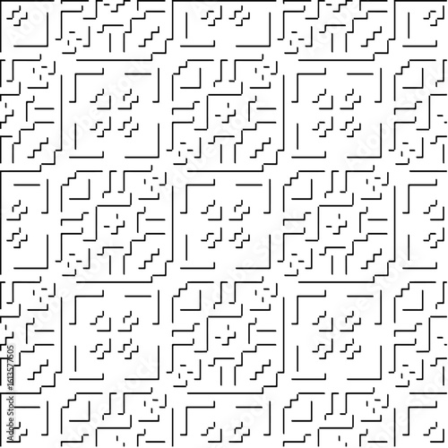  3d relief tiles.Vector pattern with symmetrical elements. Modern stylish abstract texture. Repeating tiles from striped elements. Black and white pattern.