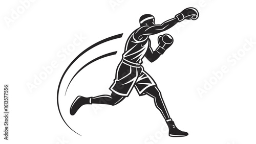 Focused Boxer in Intense Training Session with Punching Bag and Shadowboxing
