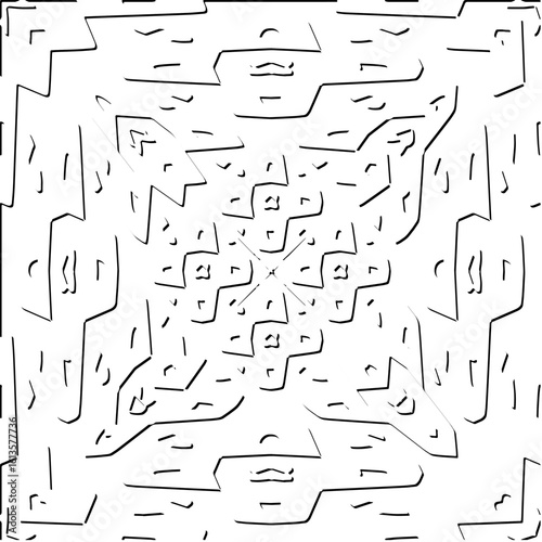  3d relief tiles.Vector pattern with symmetrical elements. Modern stylish abstract texture. Repeating tiles from striped elements. Black and white pattern.