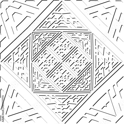 3d relief tiles.Vector pattern with symmetrical elements. Modern stylish abstract texture. Repeating tiles from striped elements. Black and white pattern.