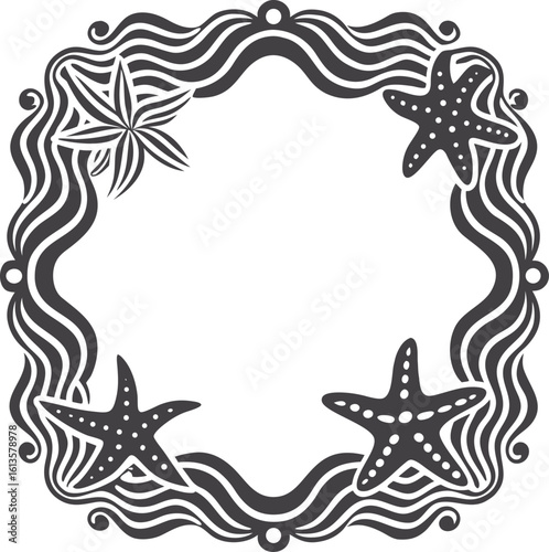 vector frame with sea animals starfish, sea shells