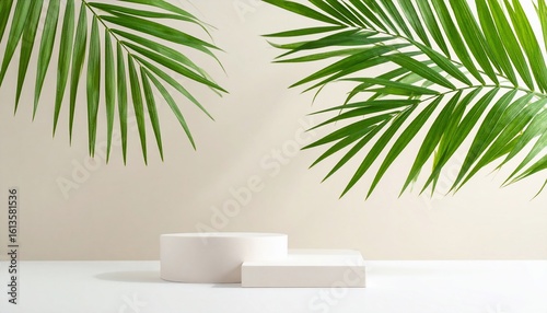 Tropical Minimalist Product Display with Palm Leaves
