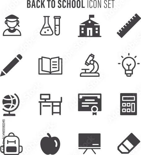 Back to school icon set. Back to school elements and icons. School and Education supplies Vector illustration