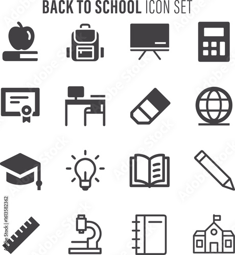 Back to school icon set. Back to school elements and icons. School and Education supplies Vector illustration