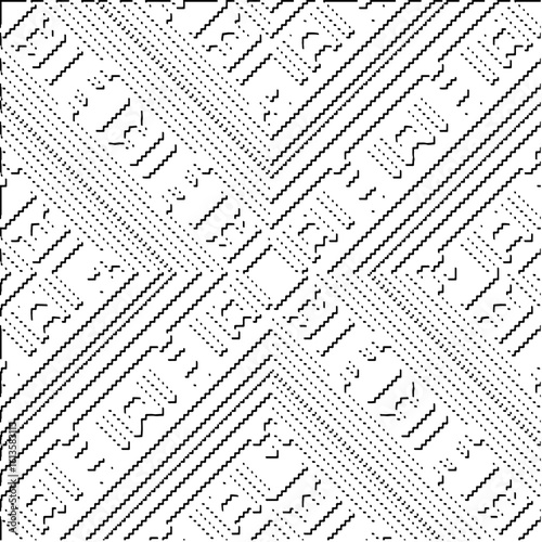 3d relief tiles.Vector pattern with symmetrical elements. Modern stylish abstract texture. Repeating tiles from striped elements. Black and white pattern.
