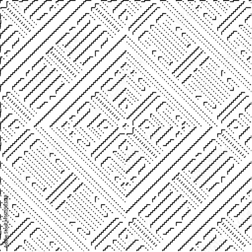 3d relief tiles.Vector pattern with symmetrical elements. Modern stylish abstract texture. Repeating tiles from striped elements. Black and white pattern.