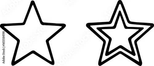 Two hand drawn star shapes one solid outline and one with concentric outlines silhouette