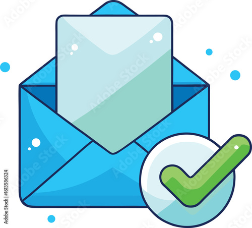 Blue envelope with green checkmark and paper vector