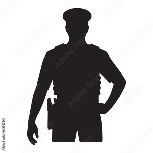 Detailed Silhouette of a Law Enforcement Officer Standing Guard on Transparent Backdrop Vector