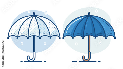 Umbrella Icons in Outline and Solid Blue Vector Style