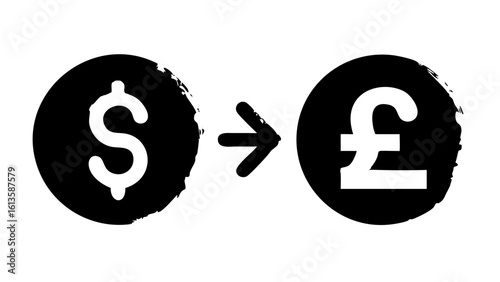 Dollar to Pound Currency Exchange Icon in Outline and Solid Black Vector Style