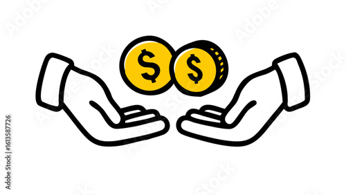 Hand Holding Dollar Coin Icons in Outline and Solid Black Vector Style