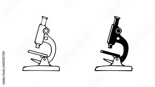 Microscope Icons in Outline and Solid Black Vector Style